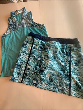 adidas Aqua & Navy Patterned Tennis Skort and top large
